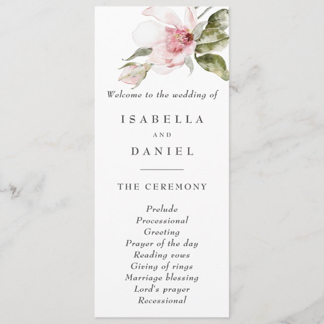 Magnolia Flowers Modern Simple Wedding Programs (Front)