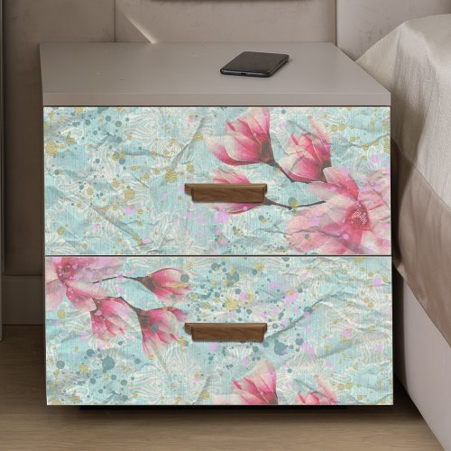 Magnolia Flowers On Vintage Crumpled Decoupage Tissue Paper