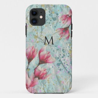 Magnolia Flowers On Vintage Crumpled Paper Custom Case-Mate iPhone Case
