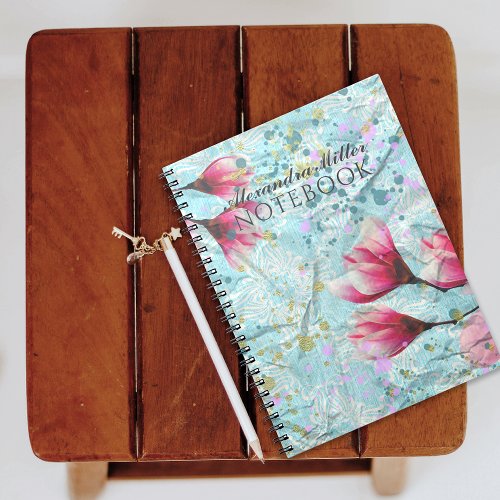 Magnolia Flowers On Vintage Crumpled Paper Custom Notebook