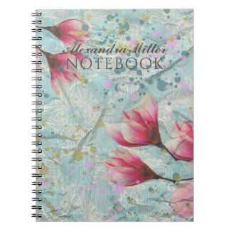 Magnolia Flowers On Vintage Crumpled Paper Custom Notebook