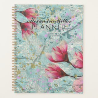 Magnolia Flowers On Vintage Crumpled Paper Custom Planner