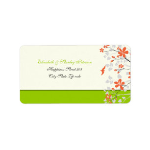 Magnolia flowers orange lime green wedding label