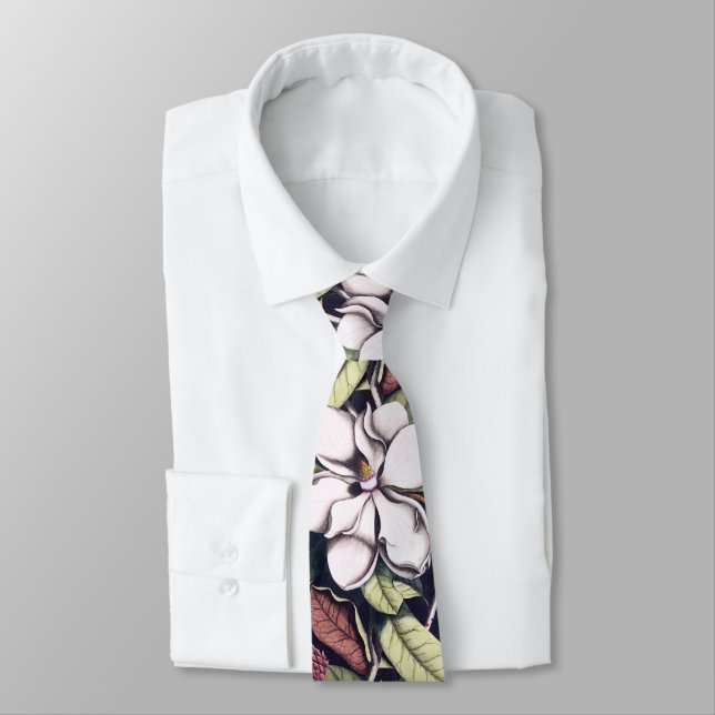 Magnolia Flowers Pattern  Neck Tie (Tied)