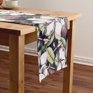 Magnolia Flowers Pattern Short Table Runner