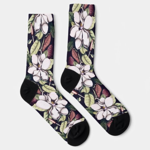 Magnolia Flowers Pattern Socks