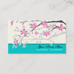 Magnolia flowers pink, turquoise floral business card