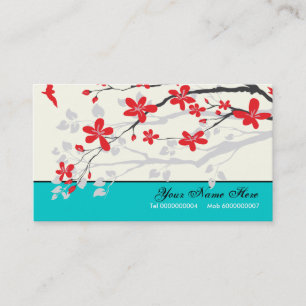 Magnolia flowers red turquoise blue floral business card