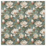 Magnolia Flowers Seamless Pattern on Teal Fabric