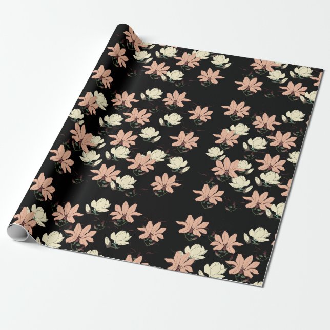 Magnolia Flowers Spring Personalized Wrapping Paper (Unrolled)