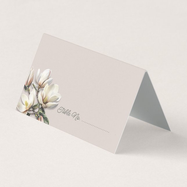 Magnolia Flowers Tented Escort / Place Cards (Front)