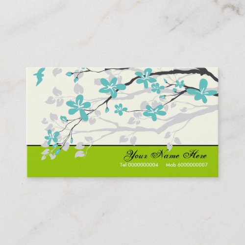 Magnolia flowers turquoise green floral business card