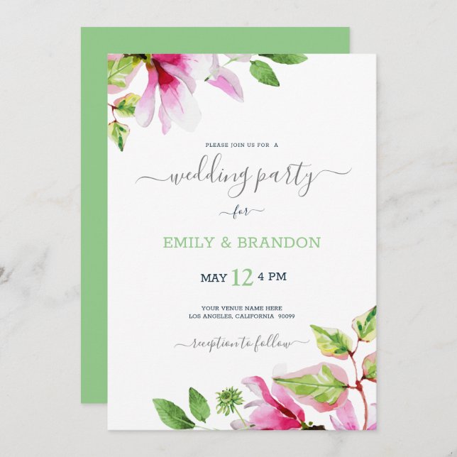 Magnolia flowers wedding frame invitation (Front/Back)
