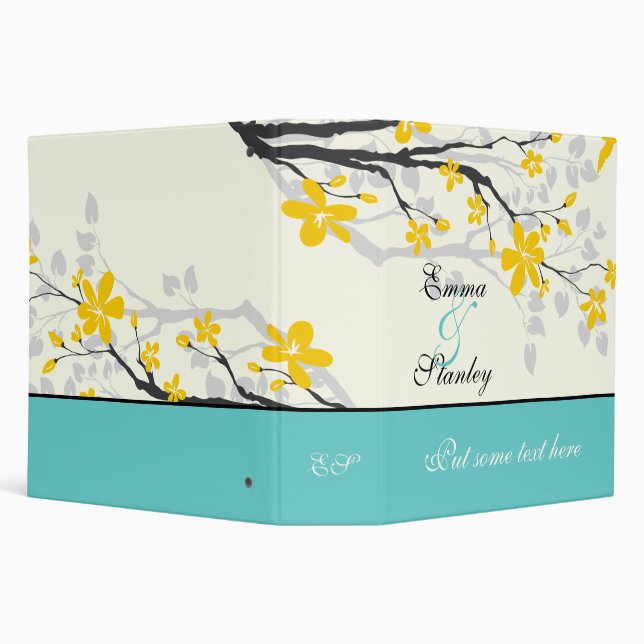 Magnolia flowers yellow turquoise wedding binder (Background)