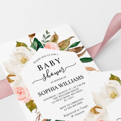 Magnolia Frame Floral Baby Shower Invitation