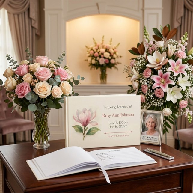 Magnolia Funeral Guest Book – In Loving Memory (Creator Uploaded)