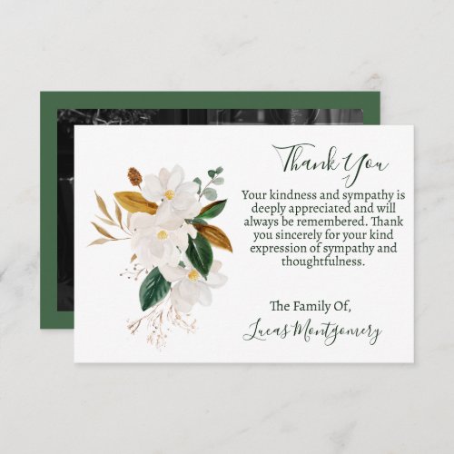 Magnolia Funeral Photo Thank You Sympathy   Note Card