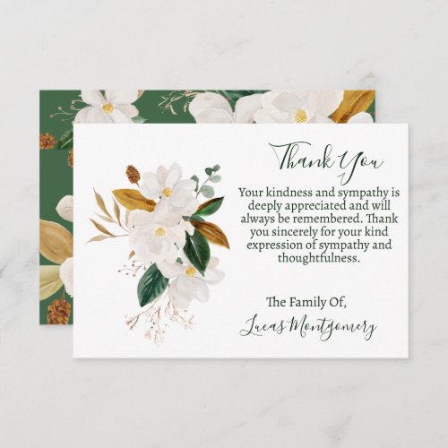 Magnolia Funeral Thank You Sympathy   Note Card