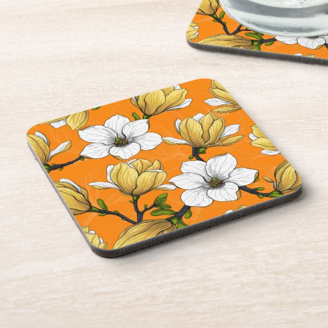 Magnolia garden in yellow beverage coaster (Left Side)