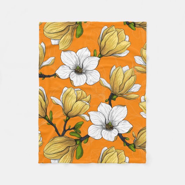 Magnolia garden in yellow fleece blanket (Front)