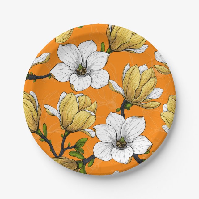 Magnolia garden in yellow paper plates (Front)