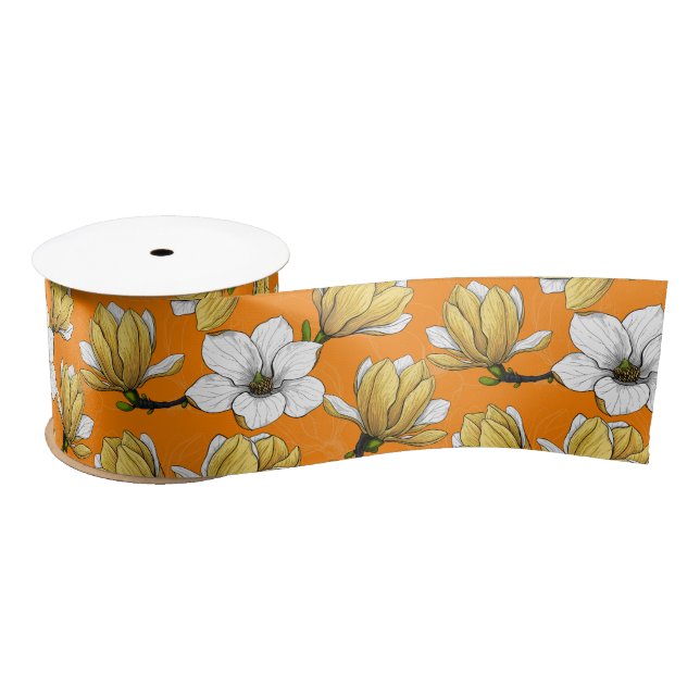 Magnolia garden in yellow satin ribbon (Spool)