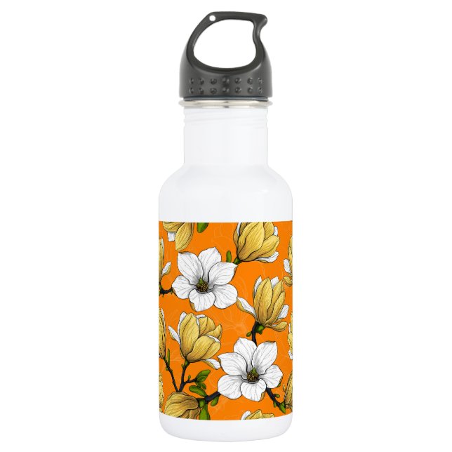 Magnolia garden in yellow stainless steel water bottle (Front)