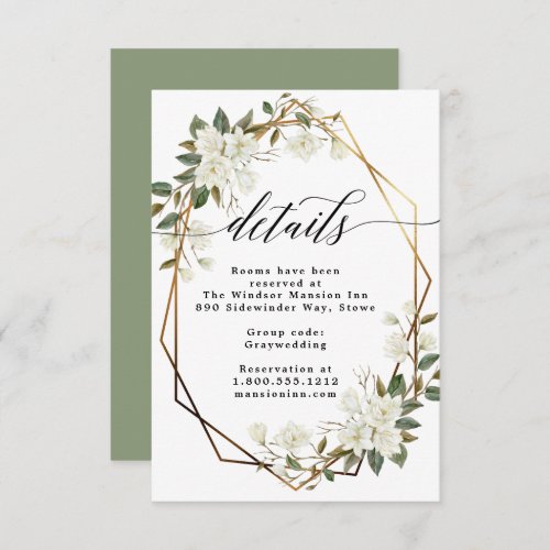 Magnolia geometric frame wedding details invitation
