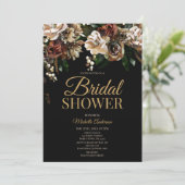 Magnolia Gold and Black Floral Bridal Shower Invitation (Standing Front)