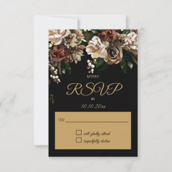 Magnolia Gold And Black Floral Rsvp by MaggieMart at Zazzle