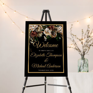 Magnolia Gold and Black Floral Wedding Foam Board