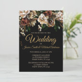 Magnolia Gold and Black Floral Wedding Invitation (Standing Front)