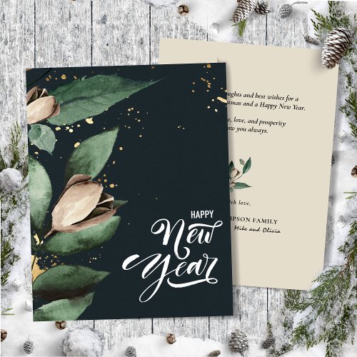 Magnolia Gold Confetti   Happy New Year Flat Holiday Card