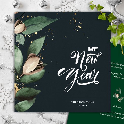 Magnolia Gold Confetti   Happy New Year Square Holiday Card