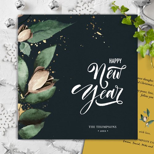 Magnolia Gold Confetti   Happy New Year Square Holiday Card