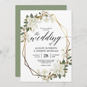 Magnolia gold geometric frame wedding invitation