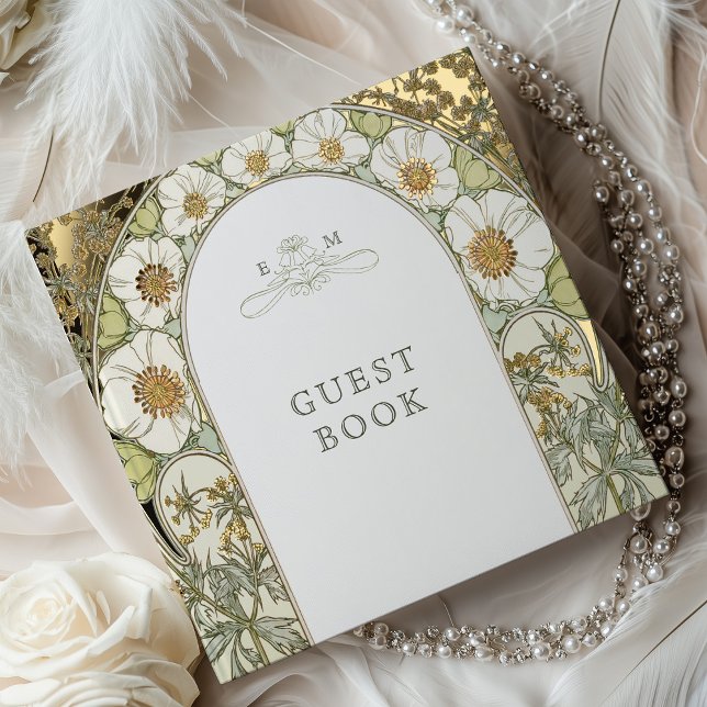 Magnolia Gold Wedding Art Nouveau Foil Guest Book (Creator Uploaded)