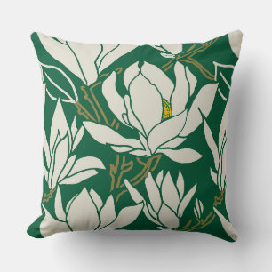 Magnolia graphic in emerald pattern throw pillow
