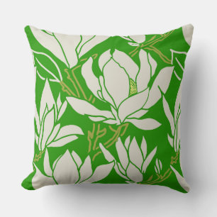 Magnolia graphic in kelly green pattern throw pillow