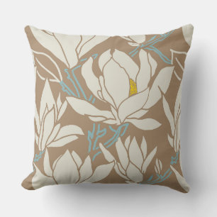 Magnolia graphic in khaki pattern throw pillow