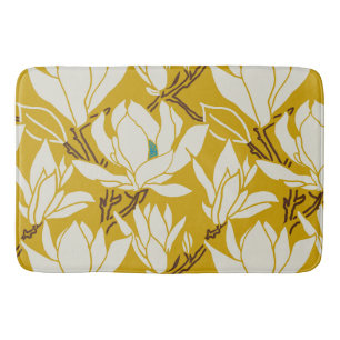 Magnolia graphic in mustard pattern bath mat