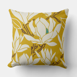 Magnolia graphic in mustard pattern throw pillow
