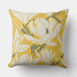 Magnolia graphic in yellow pattern throw pillow