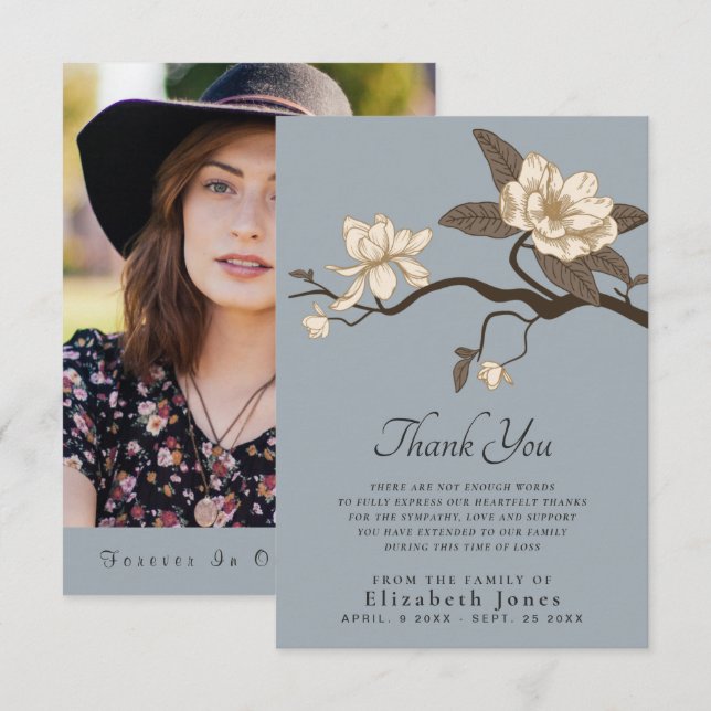 Magnolia Gray Celebration of Life Thank You Card (Front/Back)