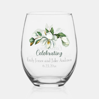 Magnolia Greenery Bridal Shower Stemless Wine Glass