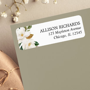 Magnolia greenery white cream floral watercolors label