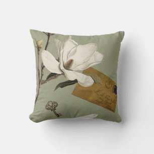 Magnolia Grove with Owls 05 Sage Green Mustard Throw Pillow