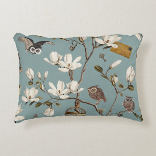 Magnolia Grove with Owls in Duck egg blue Accent Pillow