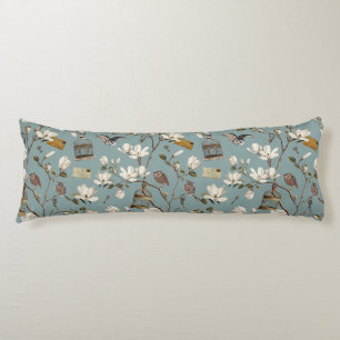 Magnolia Grove with Owls in Duck egg blue Body Pillow