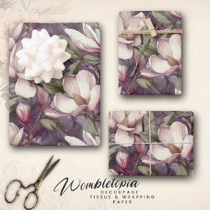 Magnolia Hand-Painted Floral Art Purple Wrapping Paper Sheets